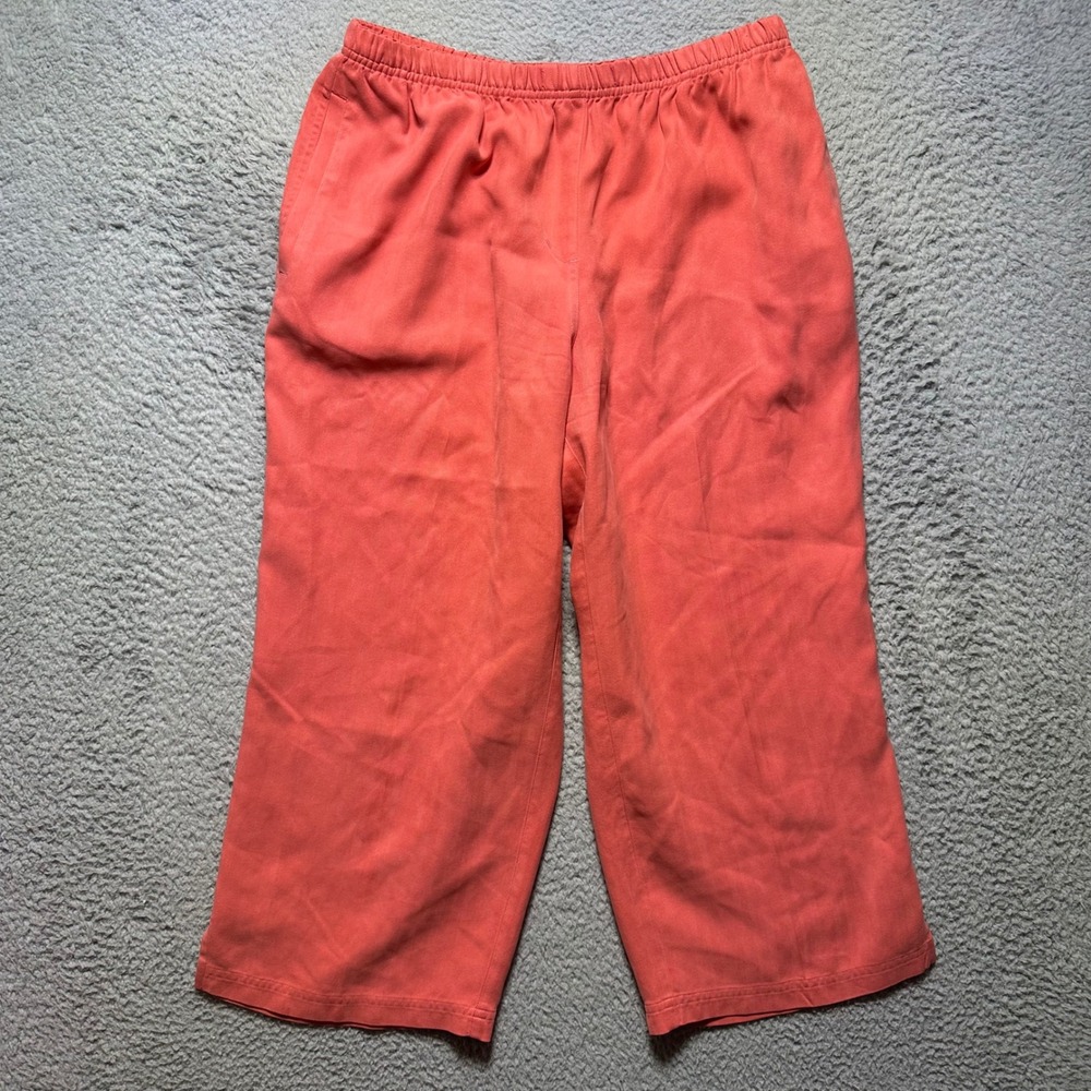 Tommy Bahama Silk Capri Pants Coral Cropped Elastic Waist Women's M Resort wear